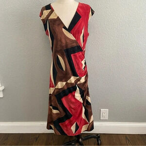 Lauren Ralph Lauren Side Ruched‎ Faux Wrap Dress Abstract Cocktail Size Large